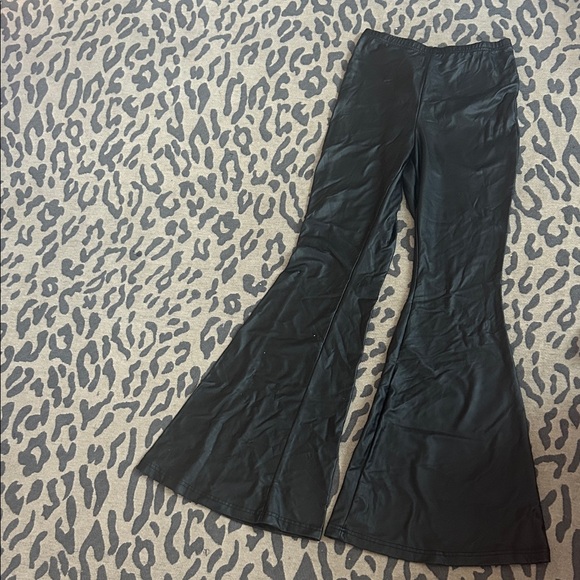SHEIN Pants - Black Flared Pleather Pants